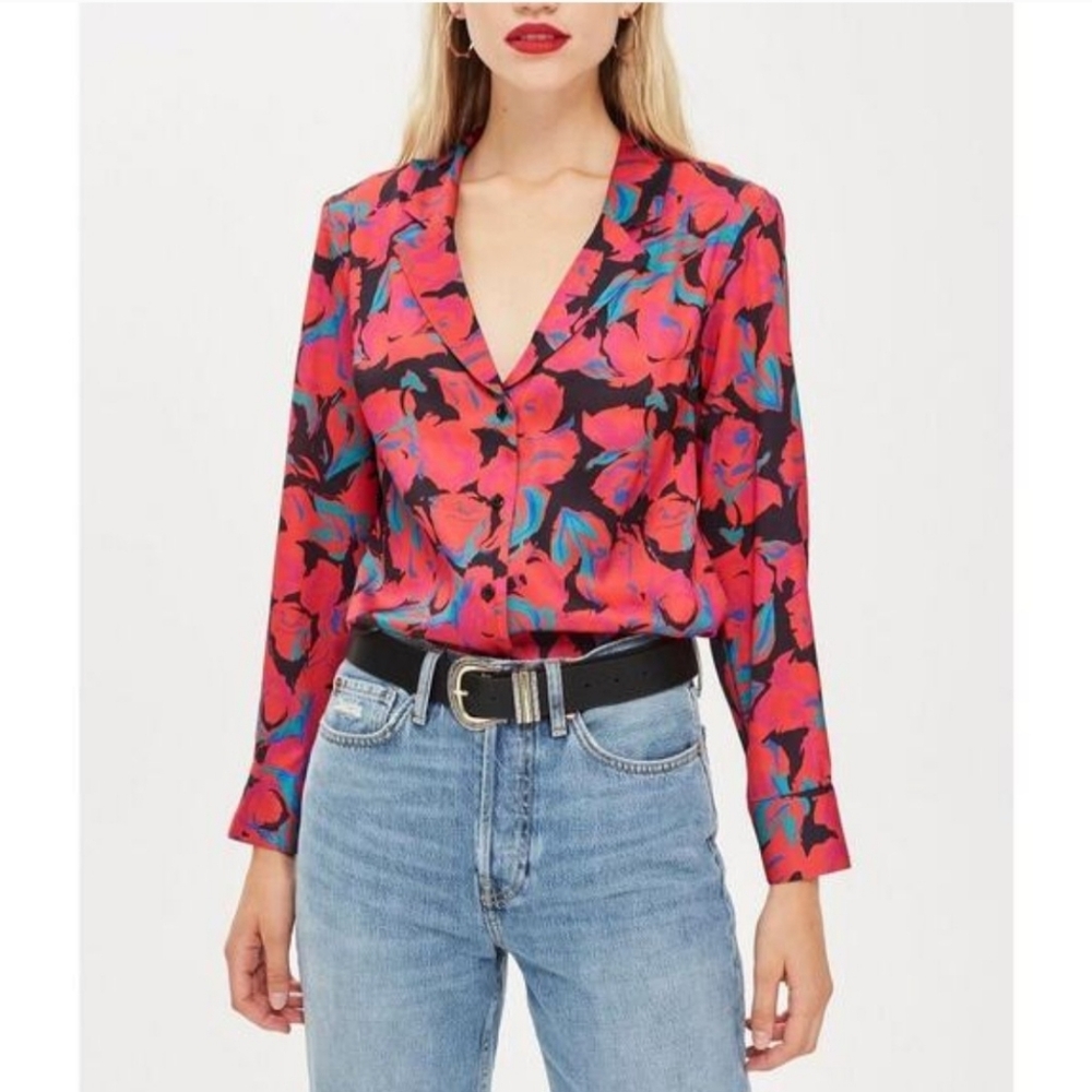 Topshop floral print pyjama style shirt